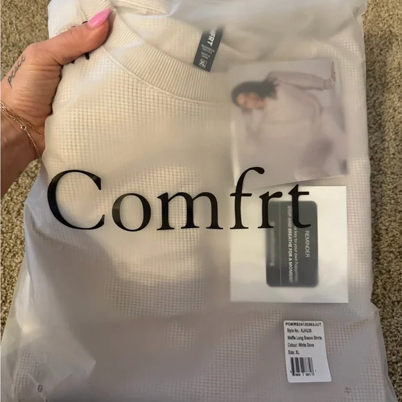 Waffle-Knit Long Sleeve Crewneck Top - WHITE DOVE - Picture 2 of 3